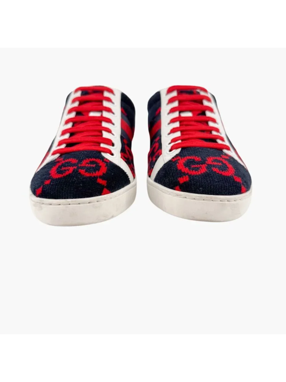 Gucci Ace Sneakers EU 38 US 8 Navy Blue & Red GG Monogram Corduroy Low Top Shoe